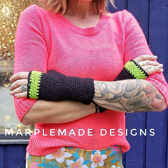 NWT* Handmade Fingerless gloves💜 super soft acrylic, Billie Eilish, MarpleMade - Picture 1 of 7